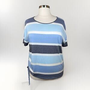 Joei & i Shirt Women’s Size 2X Short Sleeve Ruched & Side Tie Multicolor Stripe